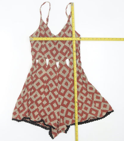 Topshop Womens Multicoloured Geometric Playsuit Size 12 V-Neck