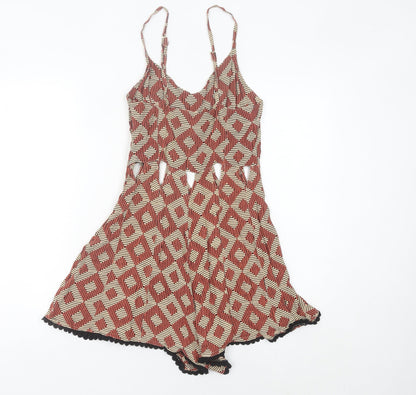 Topshop Womens Multicoloured Geometric Playsuit Size 12 V-Neck