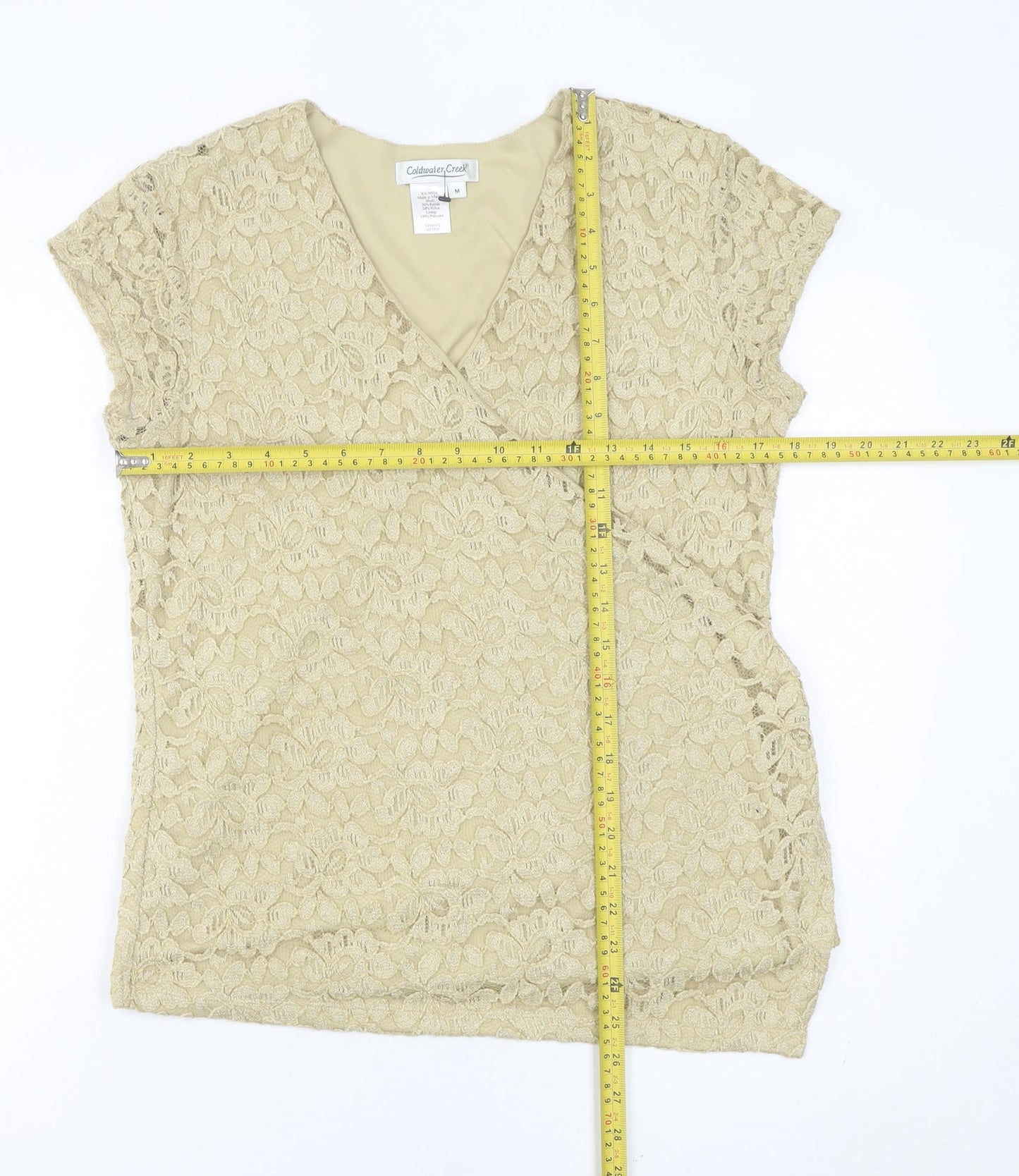 Coldwater Creek Womens Beige Lace Wrap Blouse Top M