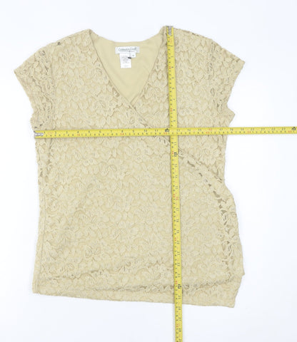 Coldwater Creek Womens Beige Lace Wrap Blouse Top M