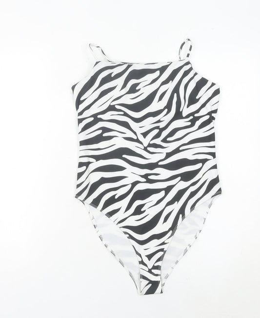 New Look Women's Zebra Print Bodysuit Size 12 Black White