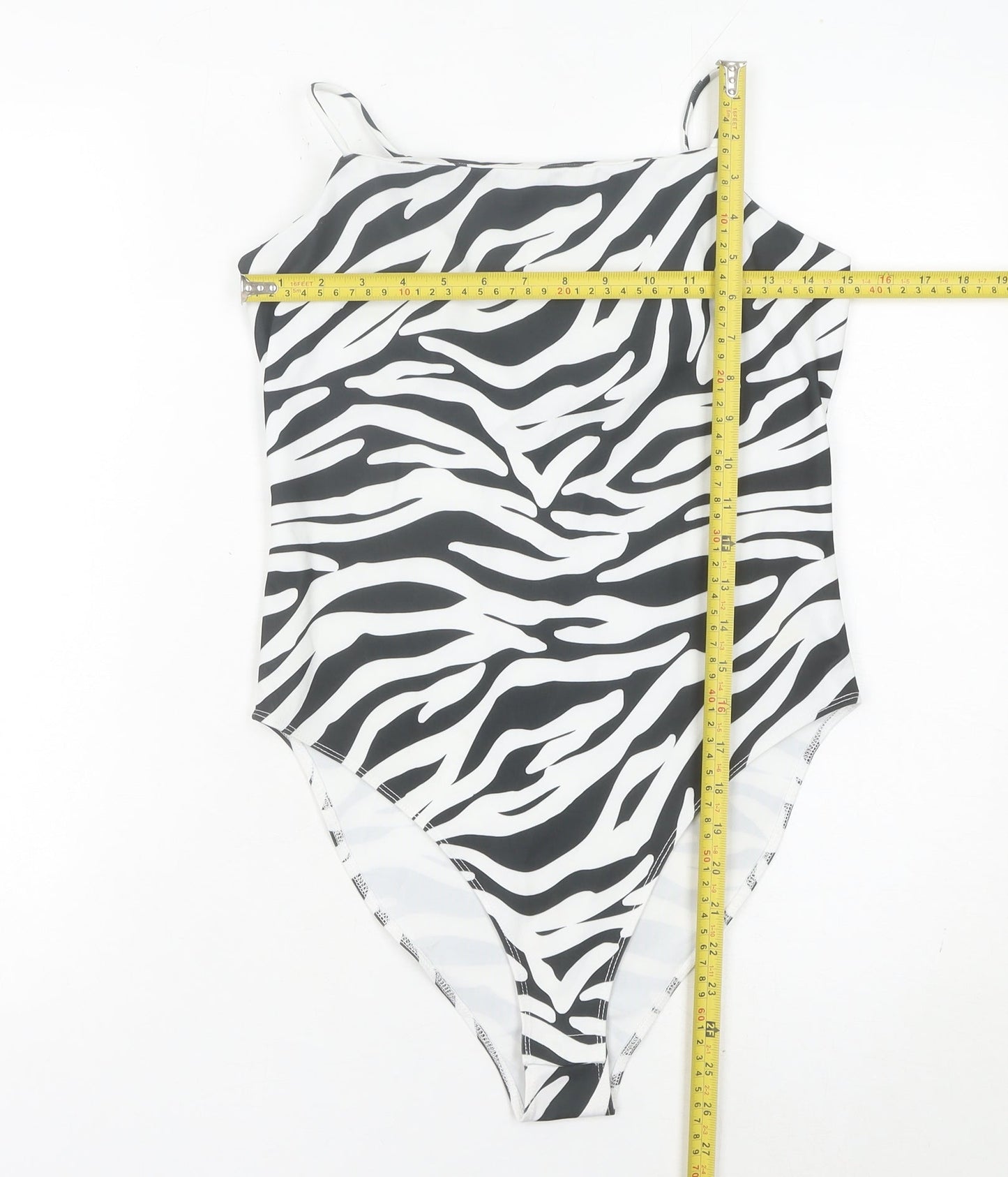 New Look Women's Zebra Print Bodysuit Size 12 Black White