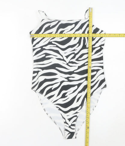 New Look Women's Zebra Print Bodysuit Size 12 Black White