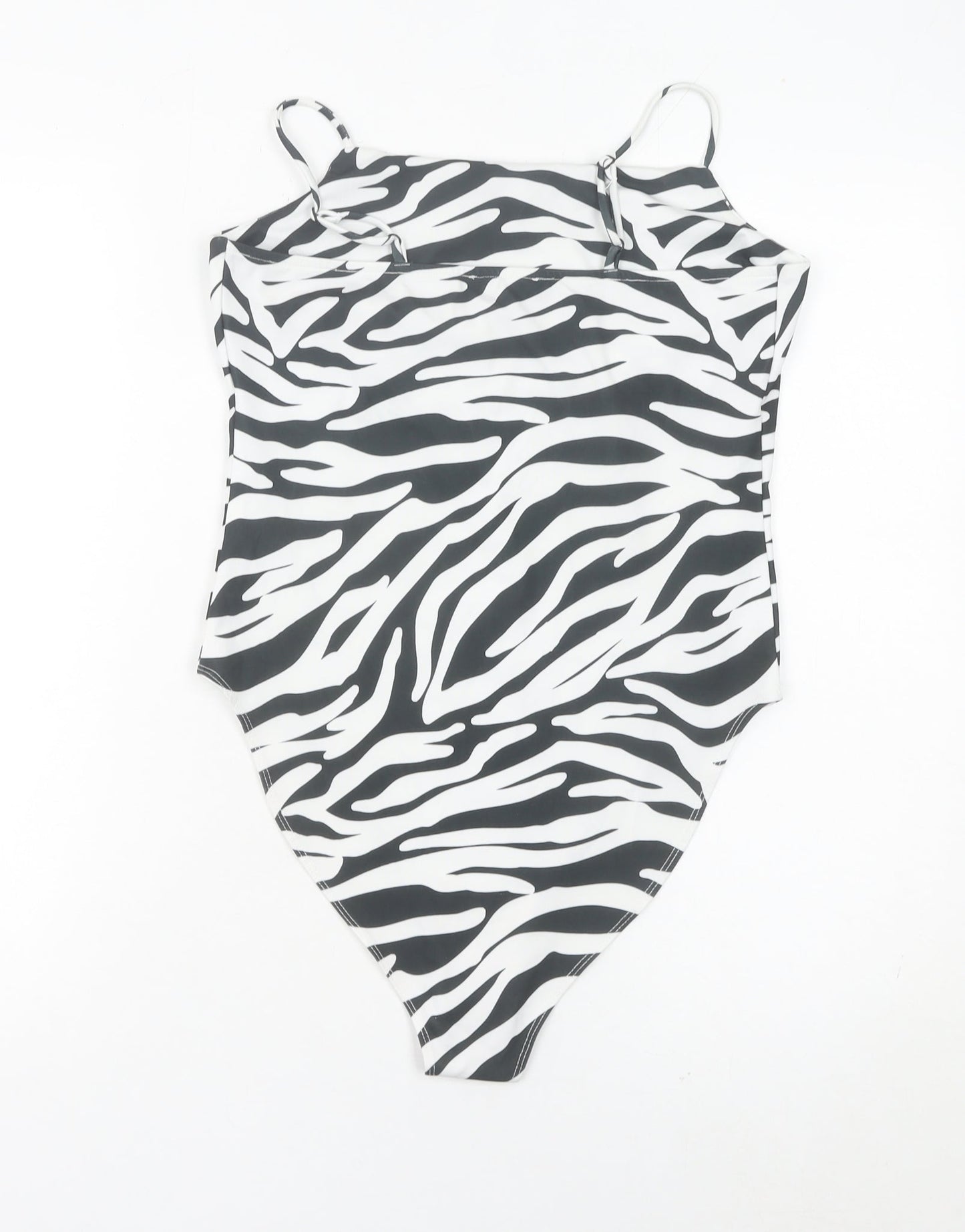 New Look Women's Zebra Print Bodysuit Size 12 Black White
