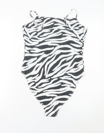 New Look Women's Zebra Print Bodysuit Size 12 Black White