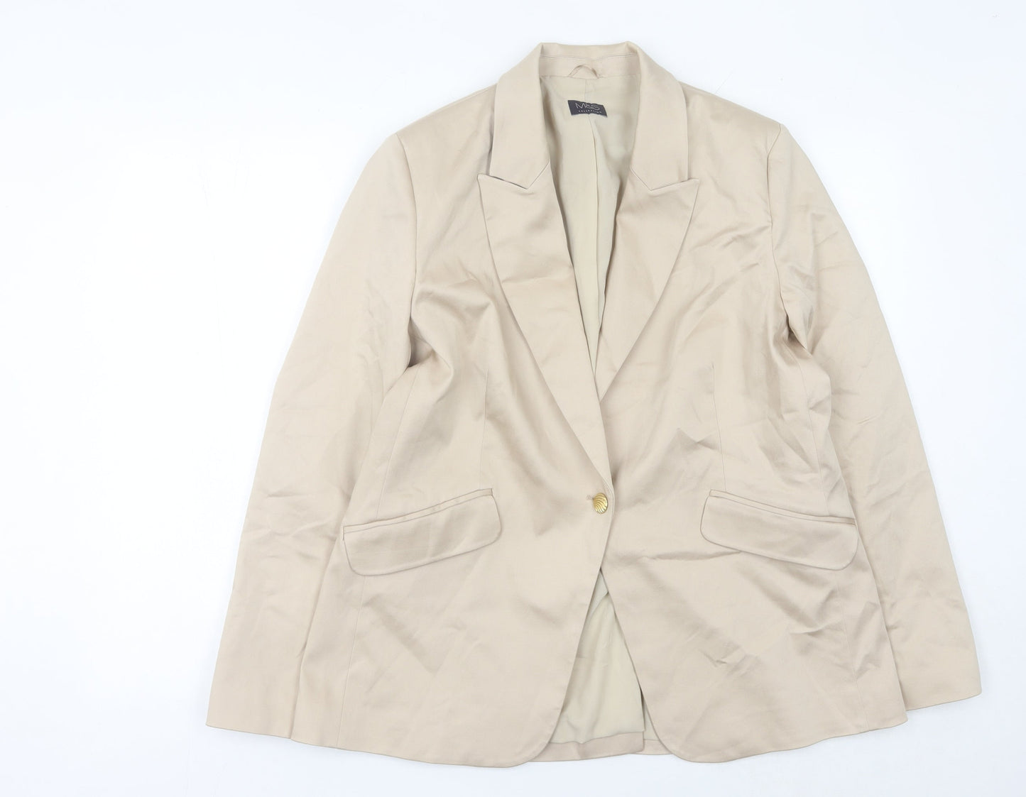Marks and Spencer Womens Beige Blazer UK 16 Regular Fit One Button