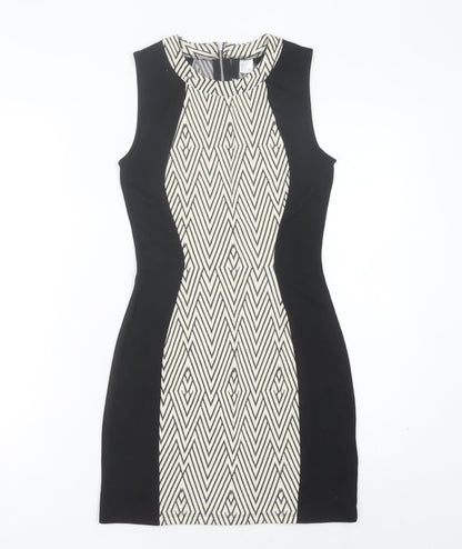 H&M Women’s Black & White Geometric Bodycon Dress Size 8