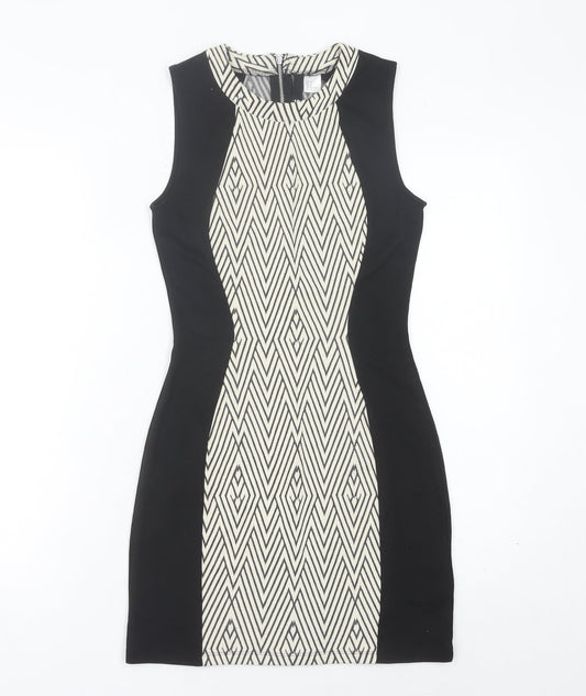 H&M Women’s Black & White Geometric Bodycon Dress Size 8