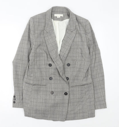 H&M Womens Grey Checked Double Breasted Suit Jacket Size 12