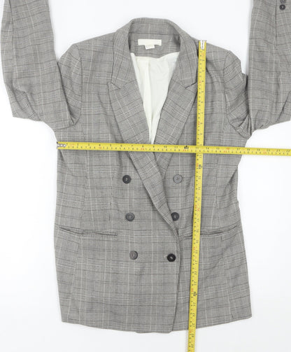 H&M Womens Grey Checked Double Breasted Suit Jacket Size 12