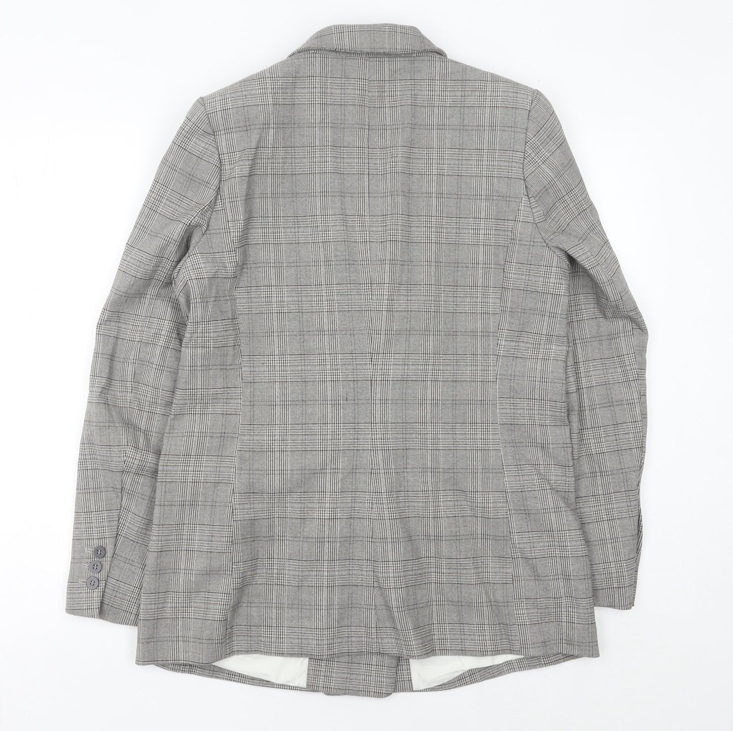 H&M Womens Grey Checked Double Breasted Suit Jacket Size 12