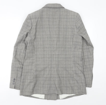 H&M Womens Grey Checked Double Breasted Suit Jacket Size 12