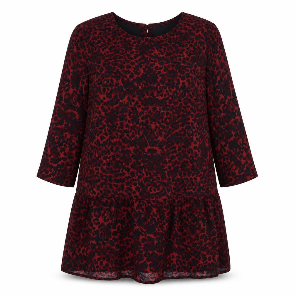Hush Women Red Animal Print Shift Dress Size 12 3/4 Sleeve