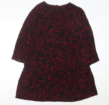 Hush Women Red Animal Print Shift Dress Size 12 3/4 Sleeve