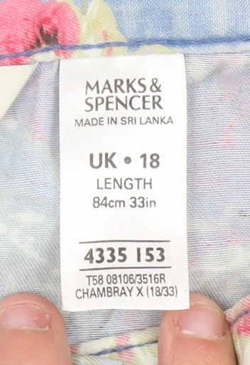 Marks and Spencer Women’s Blue Floral A-Line Midi Skirt Size 18