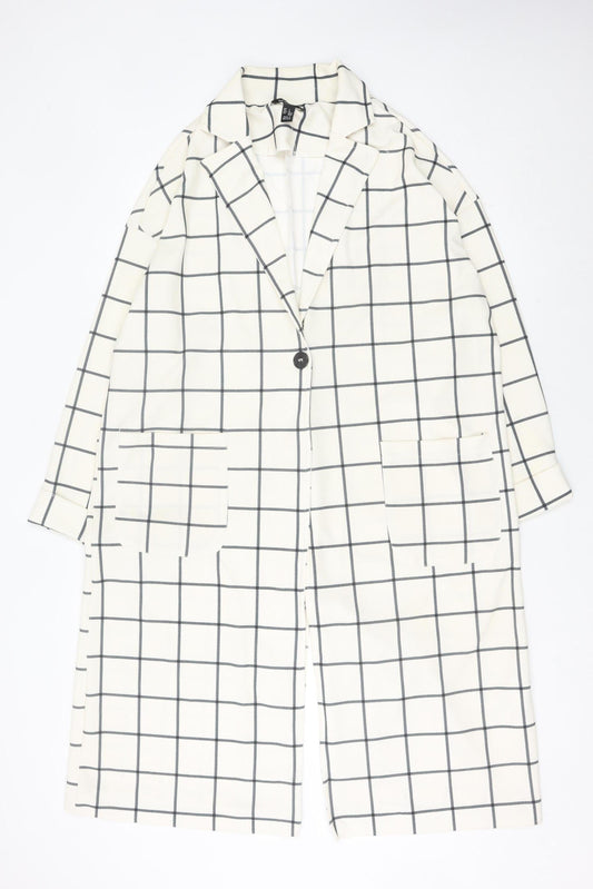 New Look Women White Check Long Overcoat L Regular Fit