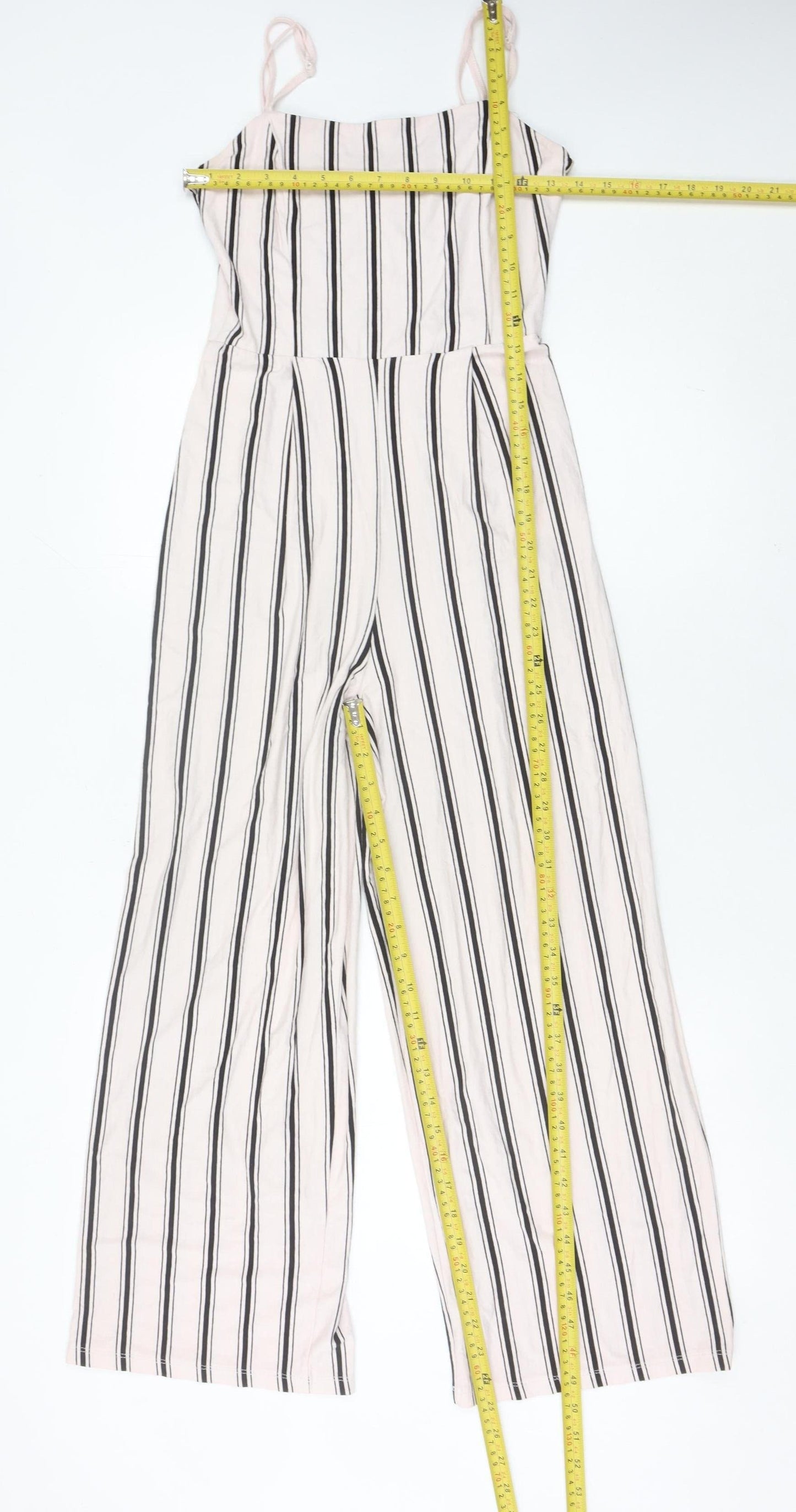 Bershka Women’s White Striped Wide-Leg Sleeveless Jumpsuit Size 12