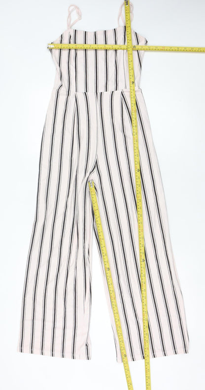 Bershka Women’s White Striped Wide-Leg Sleeveless Jumpsuit Size 12