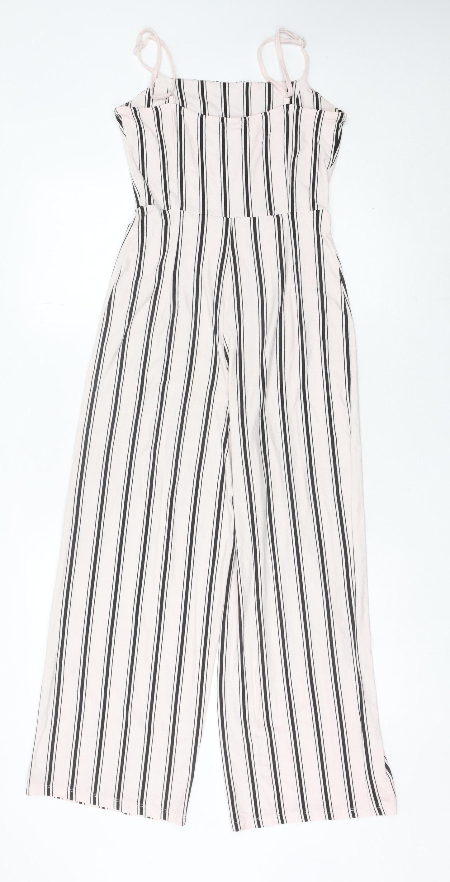 Bershka Women’s White Striped Wide-Leg Sleeveless Jumpsuit Size 12