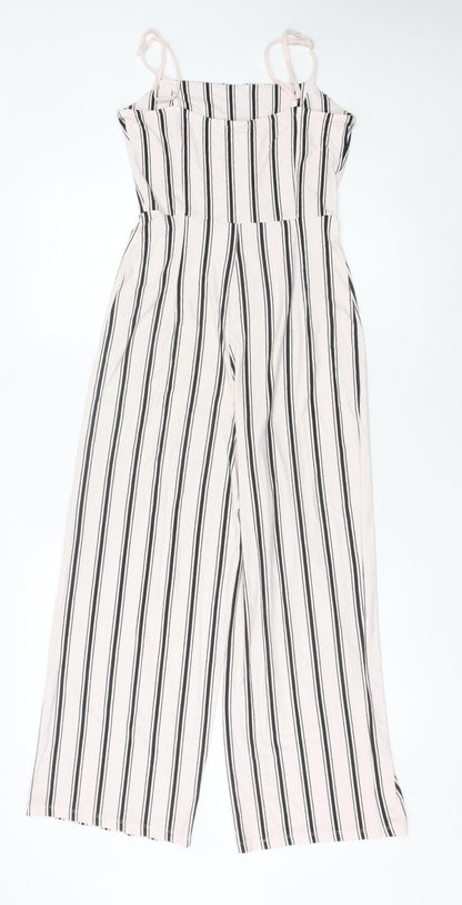 Bershka Women’s White Striped Wide-Leg Sleeveless Jumpsuit Size 12