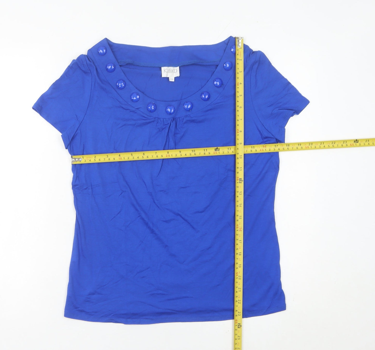 Womens UK Size 12 Kaliko Blue Basic T-Shirt