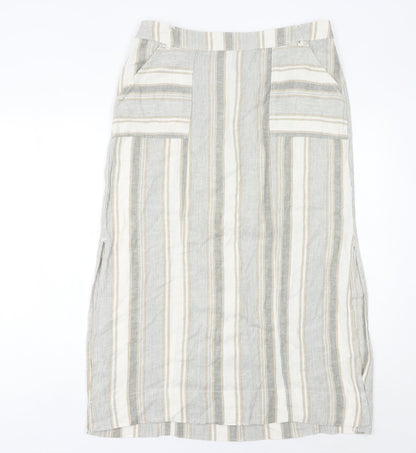 Bonmarché Women’s Beige Striped Midi Linen Viscose Skirt Size 14