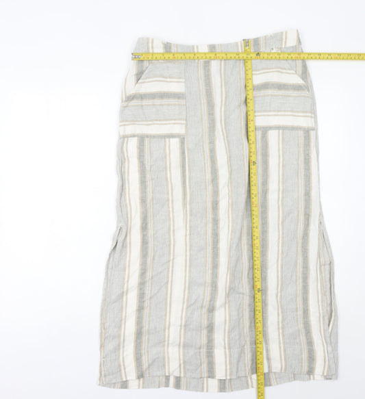 Bonmarché Women’s Beige Striped Midi Linen Viscose Skirt Size 14