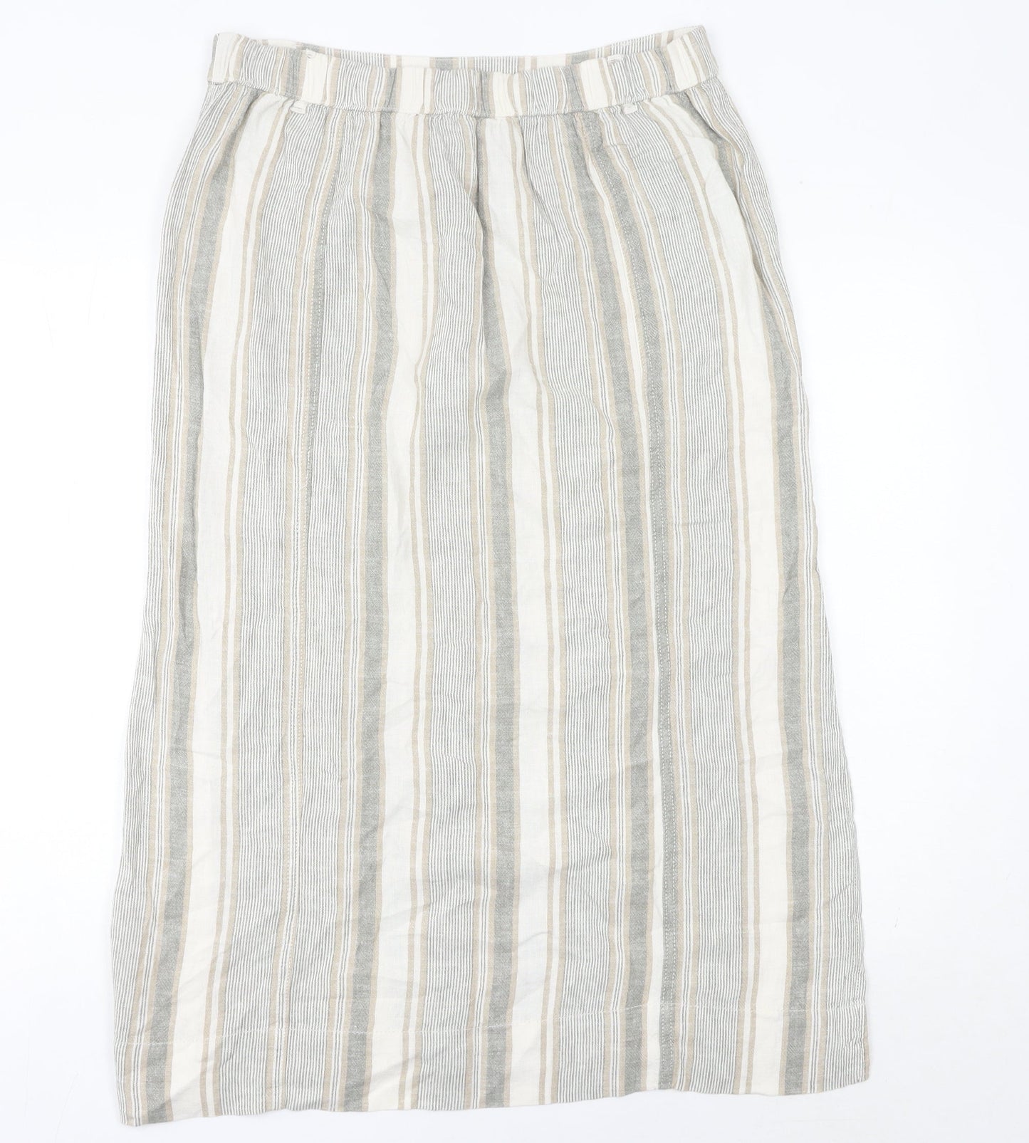 Bonmarché Women’s Beige Striped Midi Linen Viscose Skirt Size 14