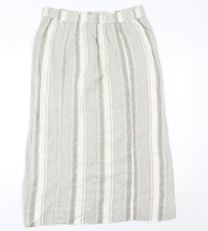 Bonmarché Women’s Beige Striped Midi Linen Viscose Skirt Size 14