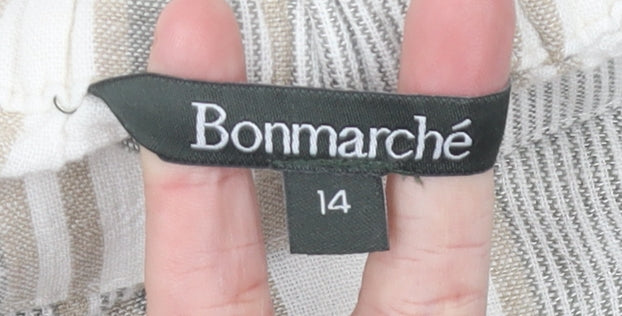 Bonmarché Women’s Beige Striped Midi Linen Viscose Skirt Size 14