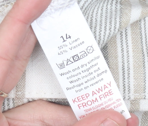 Bonmarché Women’s Beige Striped Midi Linen Viscose Skirt Size 14