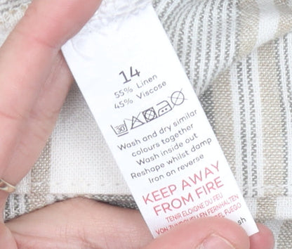 Bonmarché Women’s Beige Striped Midi Linen Viscose Skirt Size 14