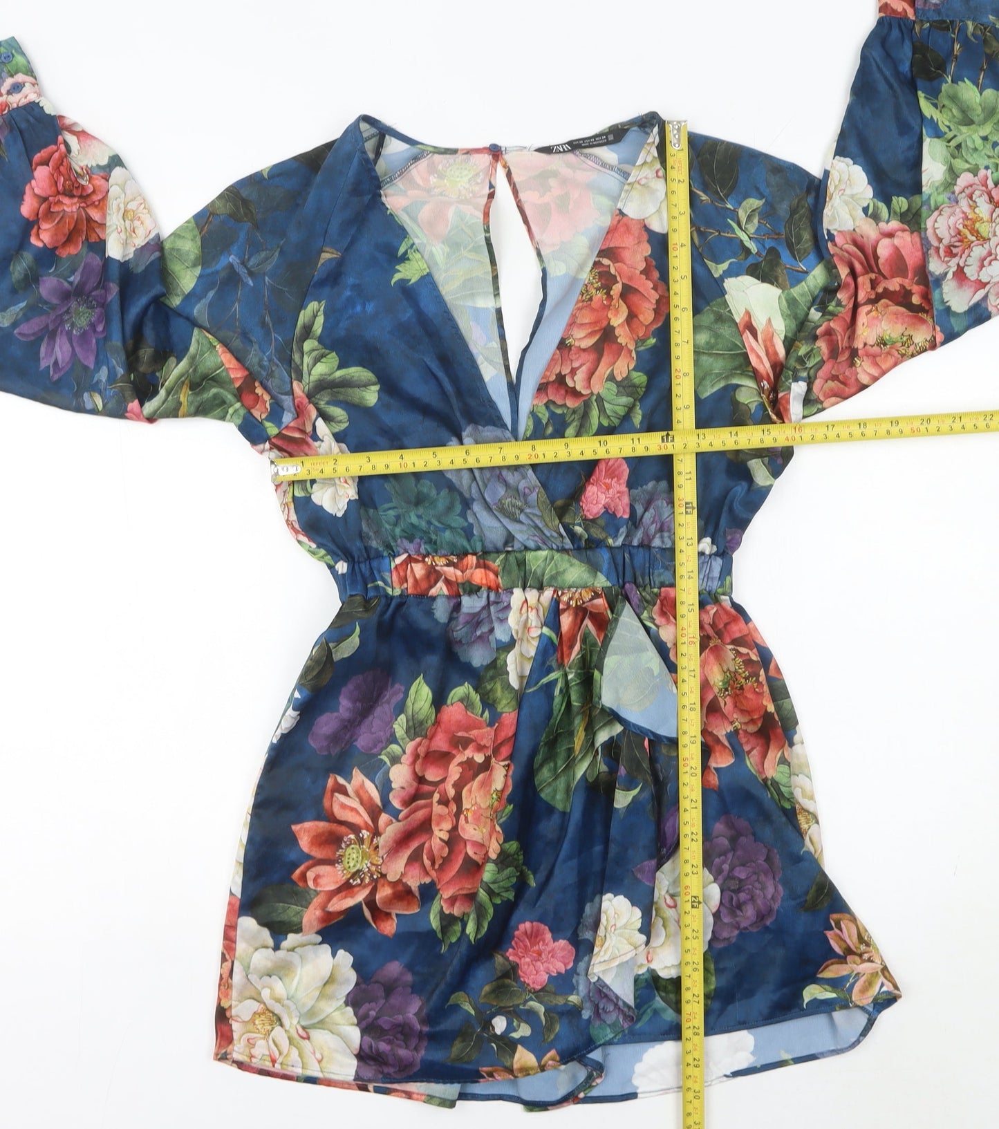 Zara Women Multicoloured Floral Playsuit XS V-Neck Long Sleeve