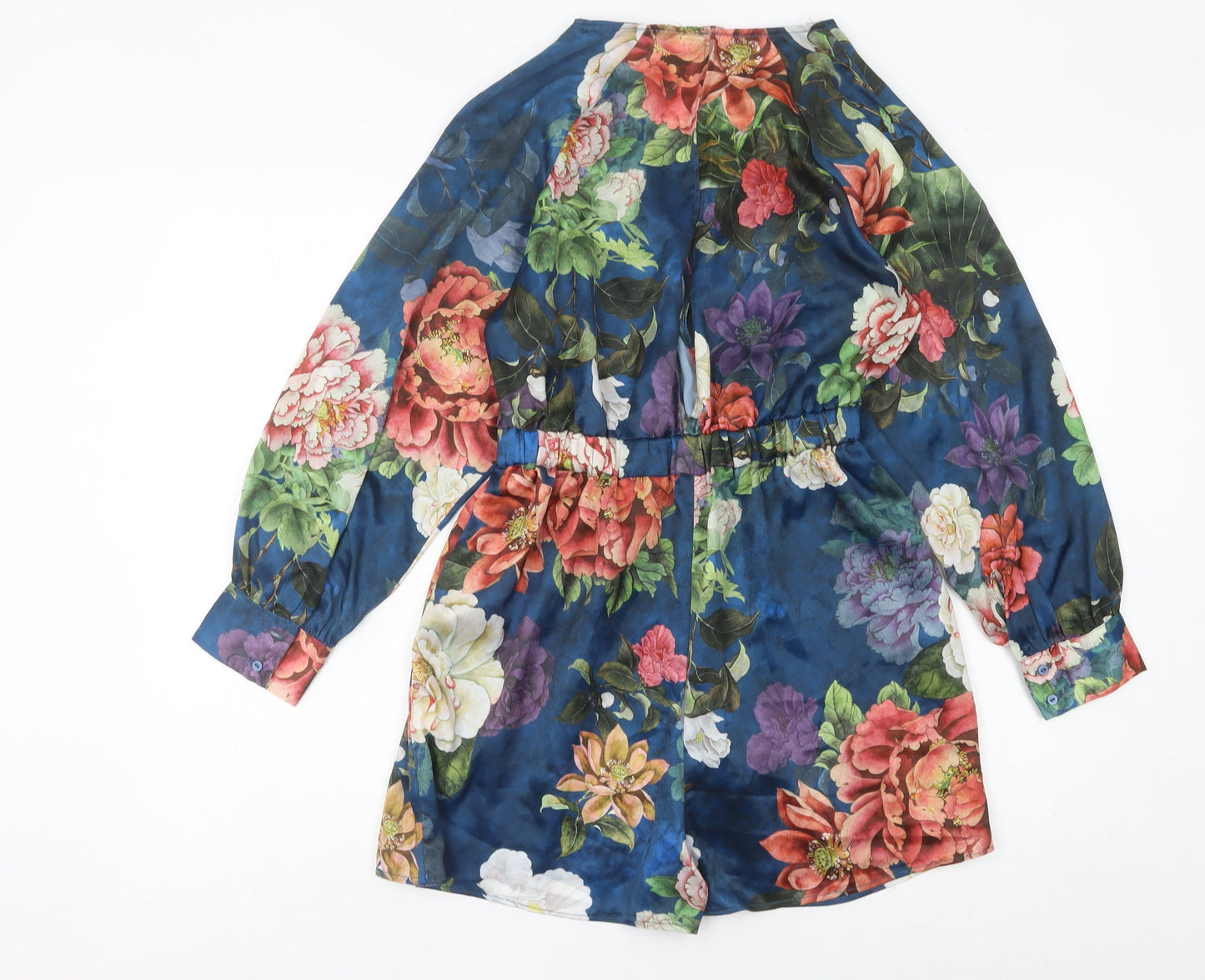 Zara Women Multicoloured Floral Playsuit XS V-Neck Long Sleeve