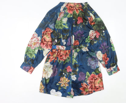 Zara Women Multicoloured Floral Playsuit XS V-Neck Long Sleeve