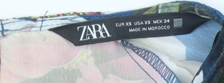 Zara Women Multicoloured Floral Playsuit XS V-Neck Long Sleeve