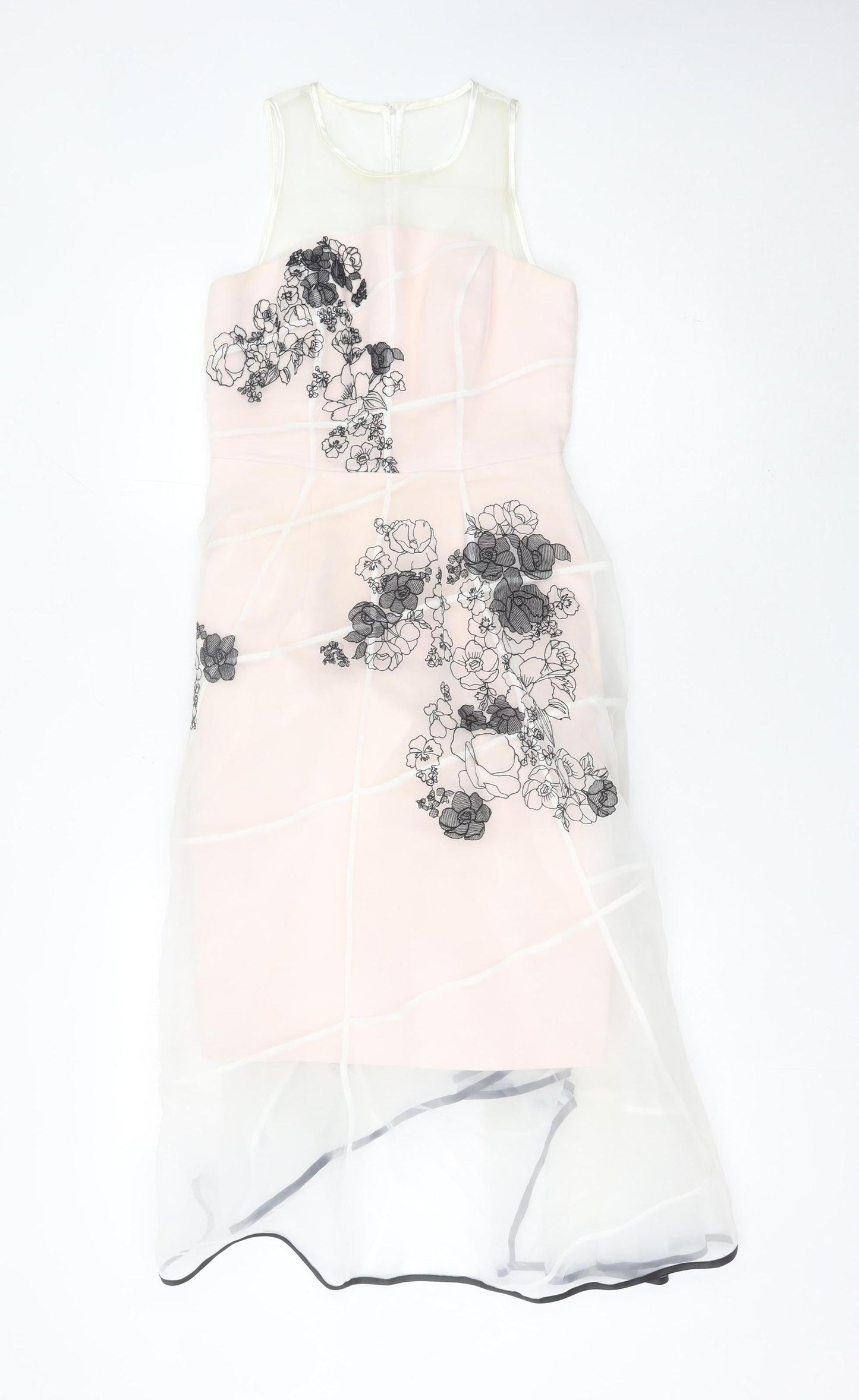 Coast Women Pink Fit & Flare Floral Embroidered Midi Dress UK 6