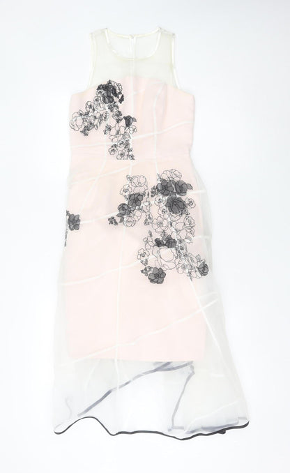 Coast Women Pink Fit & Flare Floral Embroidered Midi Dress UK 6