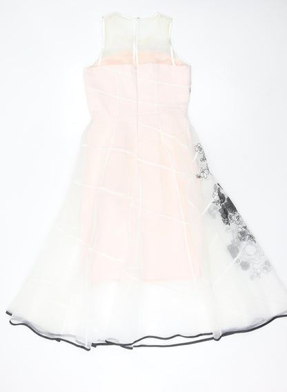 Coast Women Pink Fit & Flare Floral Embroidered Midi Dress UK 6