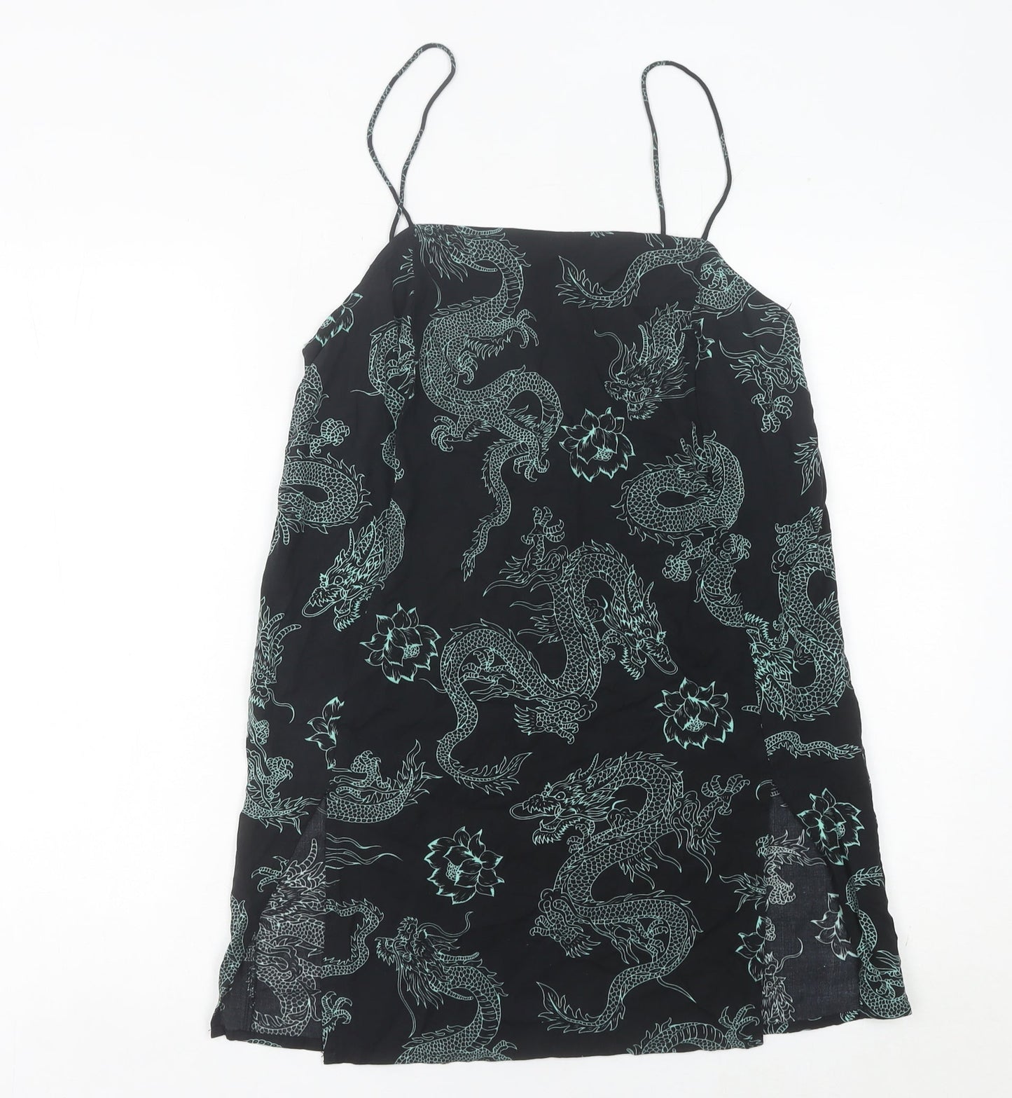 Motel Womens Black Dragon Print Slip Dress Size M Viscose