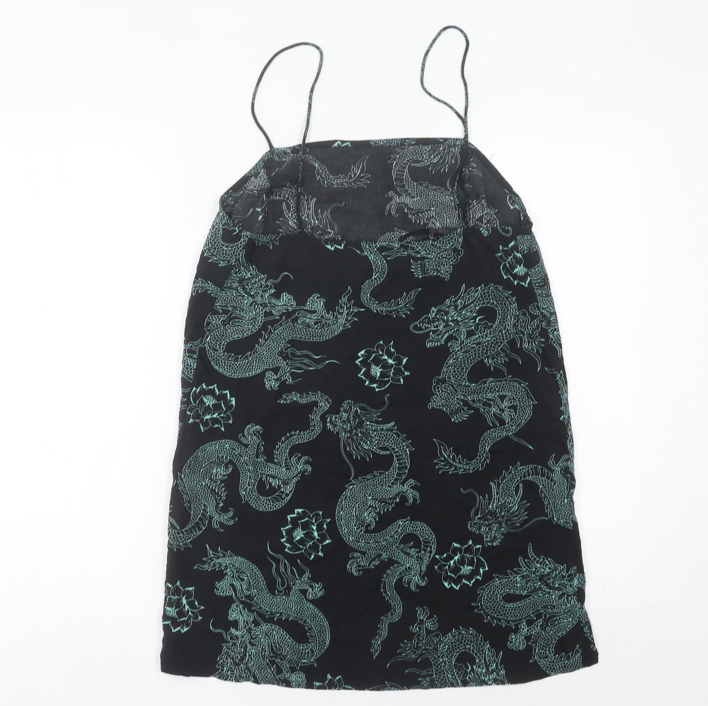 Motel Womens Black Dragon Print Slip Dress Size M Viscose