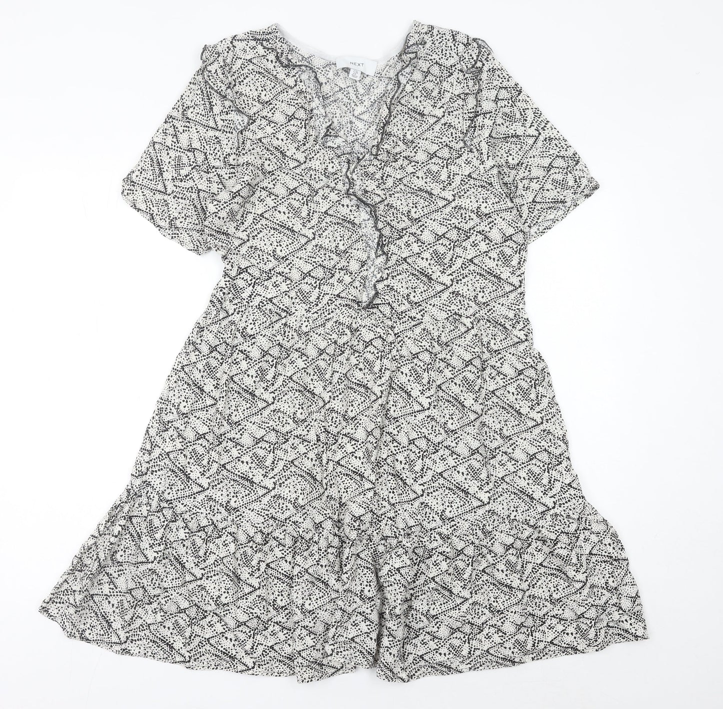 Next Women’s Black Geometric A-Line Ruffle Dress Size 10