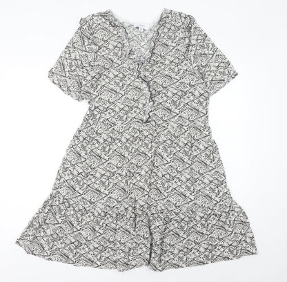 Next Women’s Black Geometric A-Line Ruffle Dress Size 10