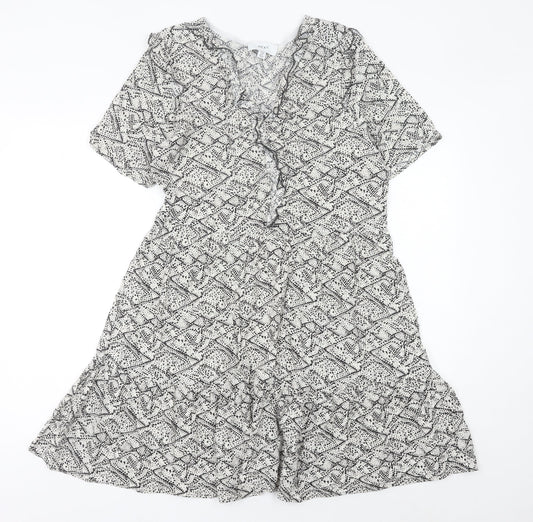 Next Women’s Black Geometric A-Line Ruffle Dress Size 10