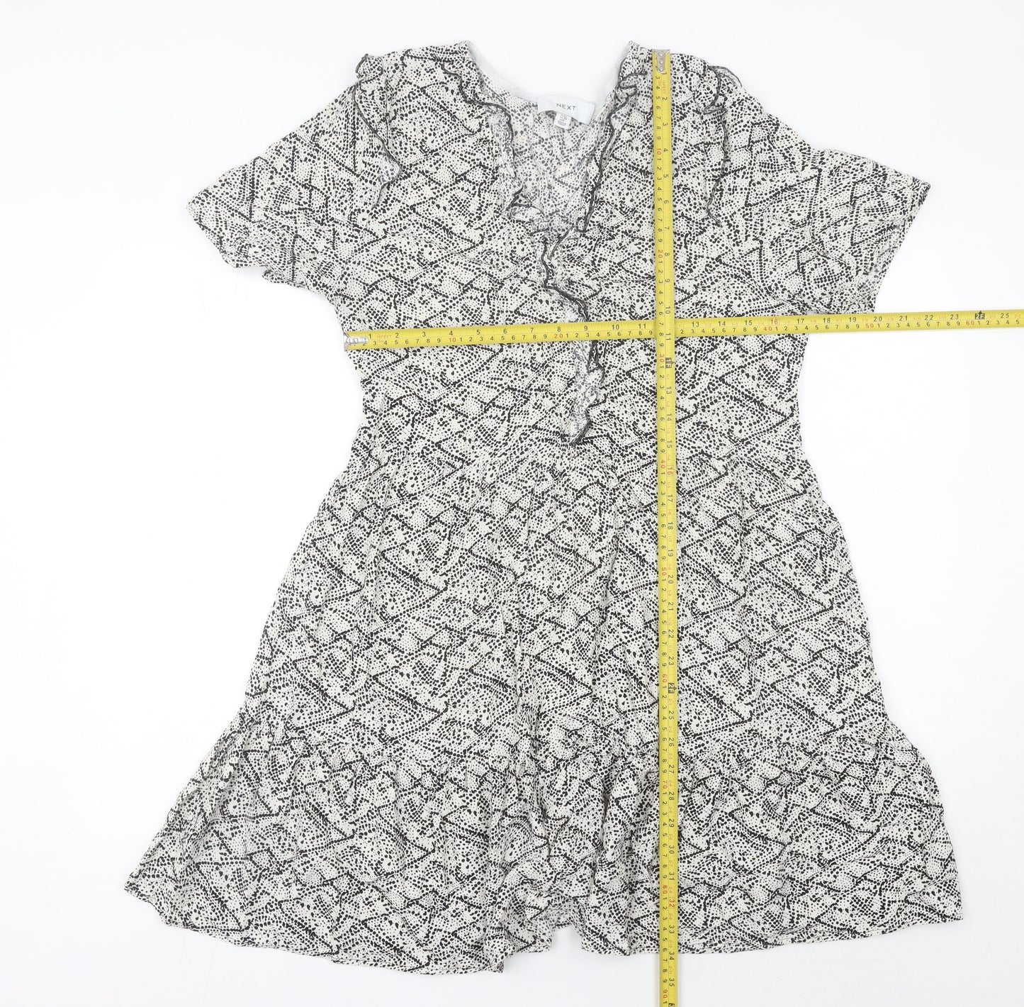 Next Women’s Black Geometric A-Line Ruffle Dress Size 10