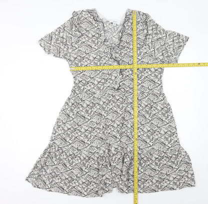 Next Women’s Black Geometric A-Line Ruffle Dress Size 10