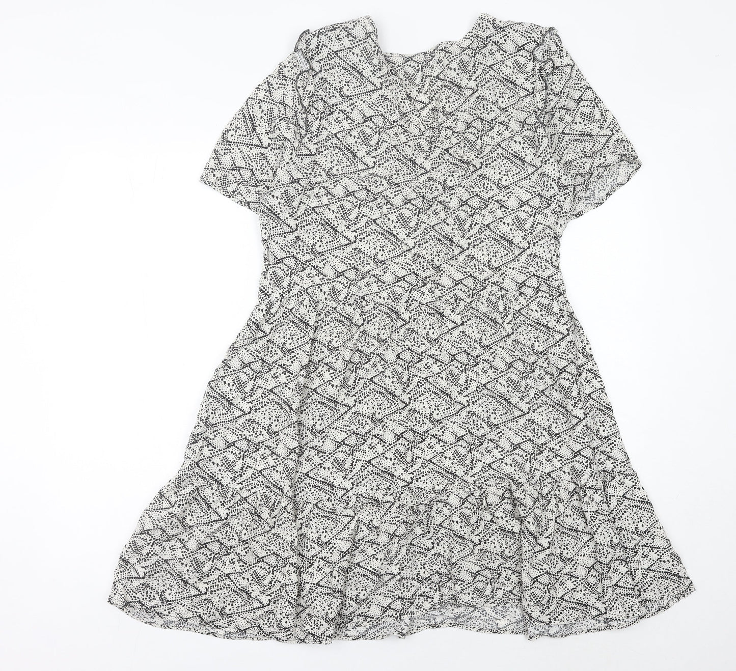 Next Women’s Black Geometric A-Line Ruffle Dress Size 10