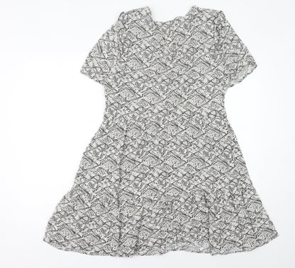 Next Women’s Black Geometric A-Line Ruffle Dress Size 10