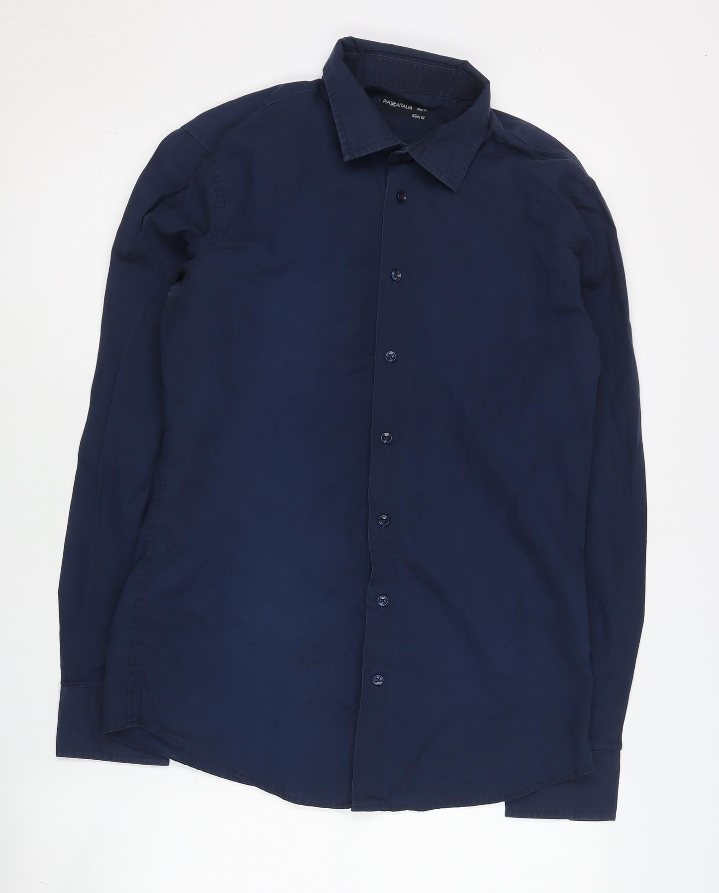 Piazzaitalia Men’s Blue Slim Fit Button-Up Long Sleeve Shirt M