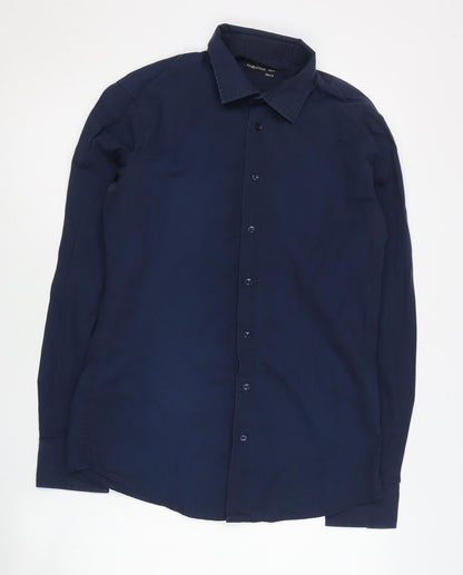 Piazzaitalia Men’s Blue Slim Fit Button-Up Long Sleeve Shirt M